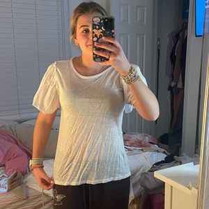 Loft White Ruffle Sleeve Top